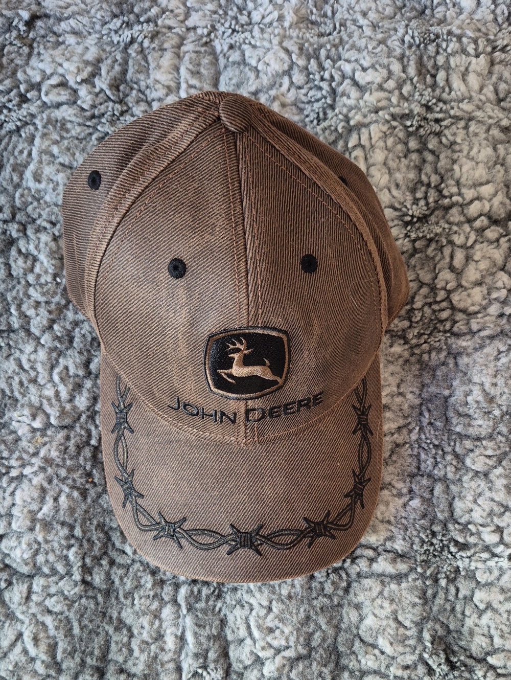 John Deere 🖤 Brown Cap with Black Embroidered Logo Barbed Wire Accent (742)